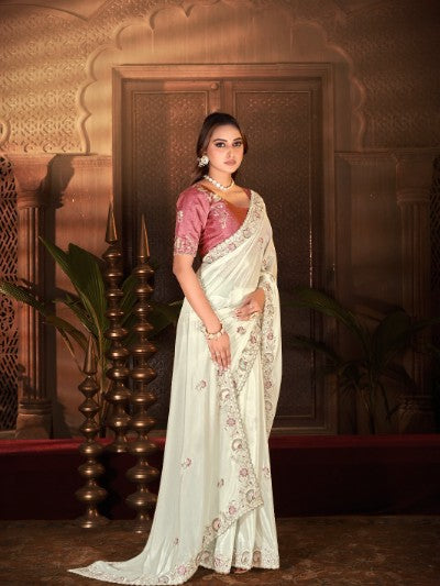 Royal Regal Heritage Embroidered Saree - EVARA WHITE