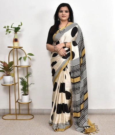 New Ajrakh Satin Silk Saree