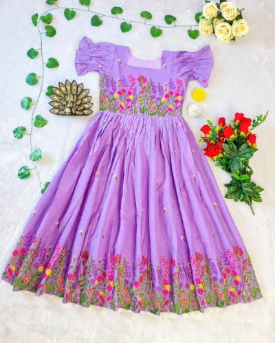 Designer kora Cotton Midi Dress with Multicolour Thread Work