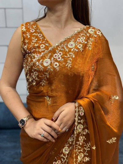 Celebrity Style Embroidery Sequence Saree