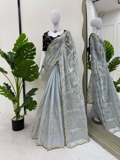 Designer Saree with Thread and Sequence Work