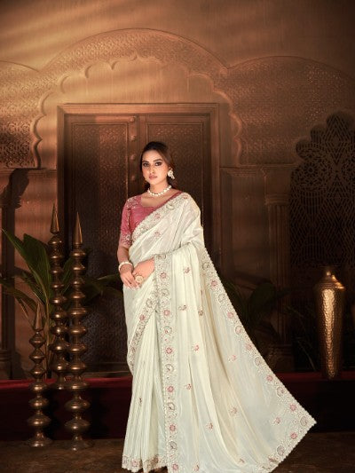 Royal Regal Heritage Embroidered Saree - EVARA WHITE