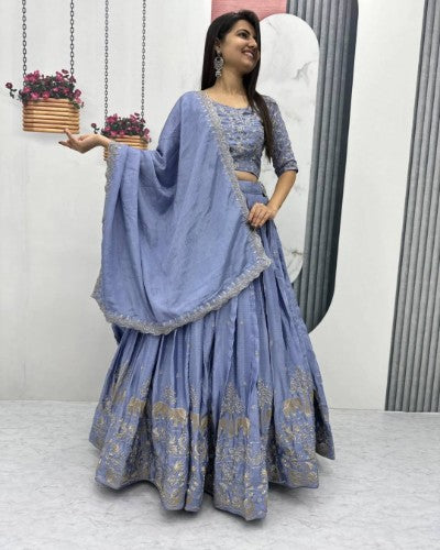 Chinon Embroidery Lehenga Choli Set