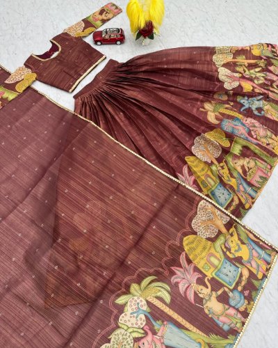 Kalamkari Print Tissue Jari Lehenga Choli with Embroidery