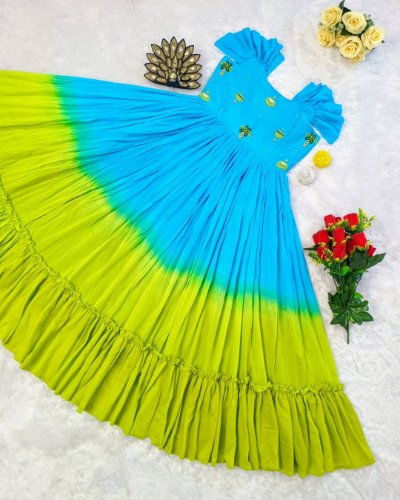 Designer Soft Cotton Gown Dress with Pearl Handwork