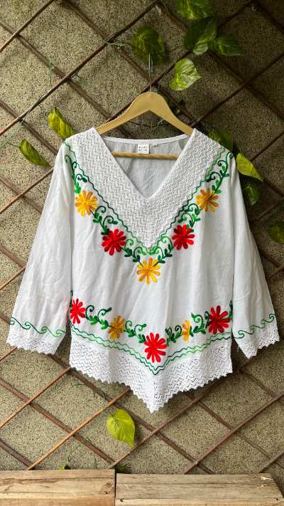 Beautiful Multicolored Embroidered Top with Lace-Work