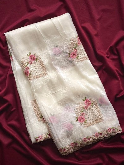 Ridhima Pure Paper Silk Crush Saree with Floral Embroidery