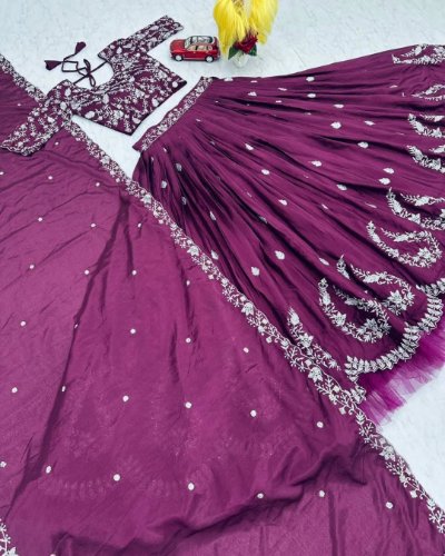 Chinon Embroidery Lehenga Choli with Net Freel Dupatta
