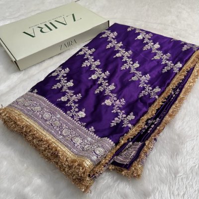 Banarasi Soft Mashru Katan Silk Saree with Hand Stone Work