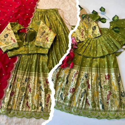 Peacock Beauty Mom Daughter Combo Paithani Lehenga