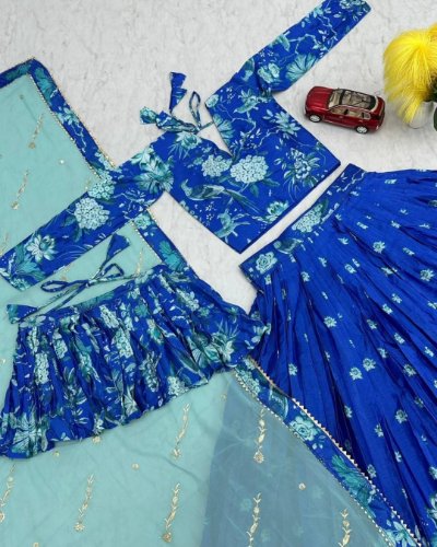 Chinon Digital Print Lehenga with Embroidery Sequence Dupatta