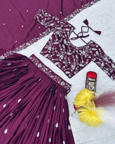 Chinon Embroidery Lehenga Choli with Net Freel Dupatta