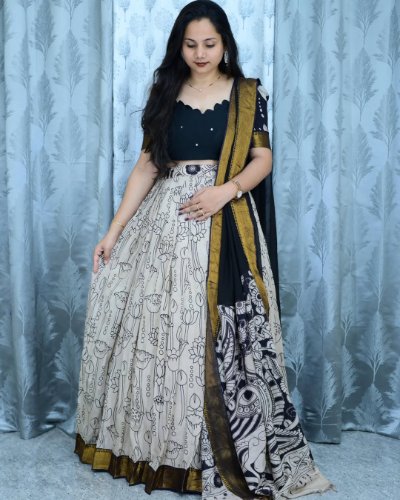 Full Half Saree Set in Pure Chennuri Silk