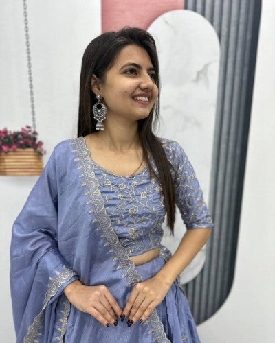 Chinon Embroidery Lehenga Choli Set