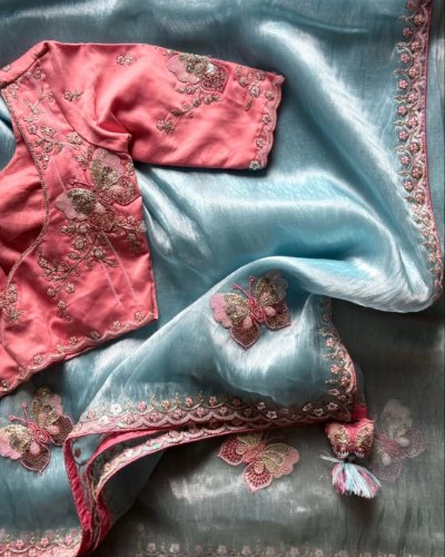 Premium Organza Saree with Butterfly Coding Work