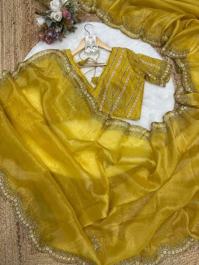 Gold Crush Saree with Colorful Sequins Embroidery