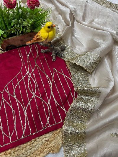 Beautiful Trending Designer Beige Embroidered Saree