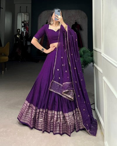 Pure Chanderi Lehenga Choli with Zari Work and Sequin Dupatta