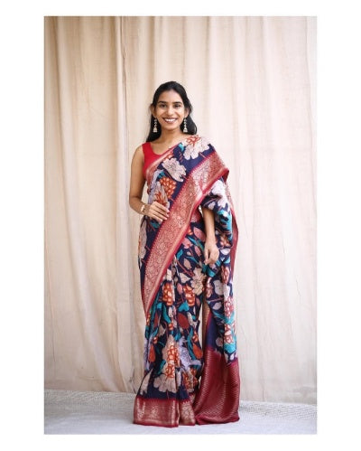 Penkalamkari Dola Silk Saree with Pichwai Design