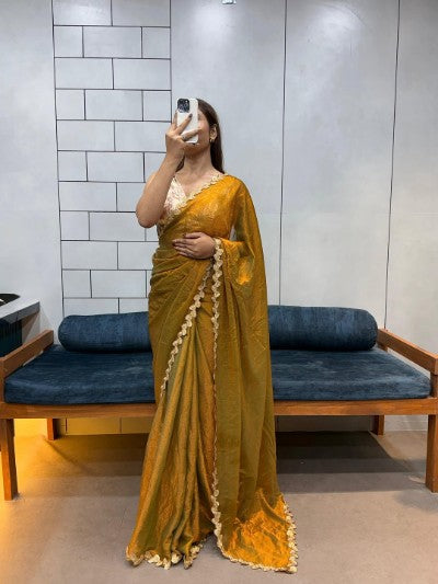 Duel Tone Space Silk Softy Saree with Golden Tone