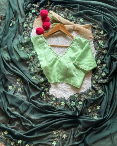 Bottle Green & Pista Green Handwork Saree