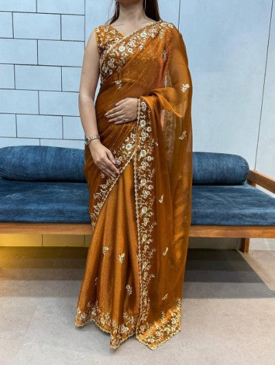 Celebrity Style Embroidery Sequence Saree