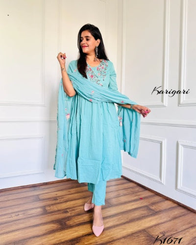 Karigari by DKH Premium Cotton Suit Set - Rama Blue (Size 46)