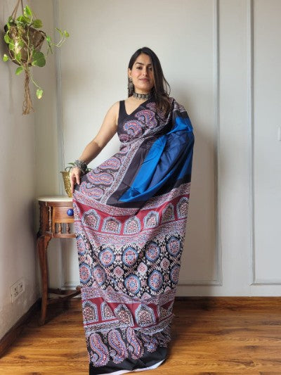 Ajrakh Digital Print Modal Silk Saree Collection