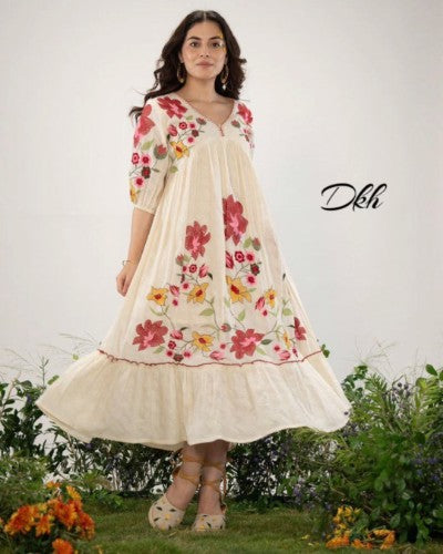 Premium self design weaving cotton dress