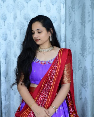 Premium Bandhani Lehenga with Patola Dupatta and Maggam Work Blouse