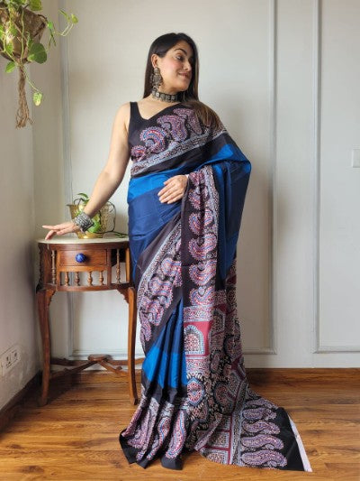 Ajrakh Digital Print Modal Silk Saree Collection