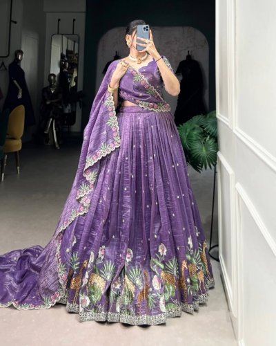 Gold Crush Sequins and Thread Embroidery Lehenga Choli