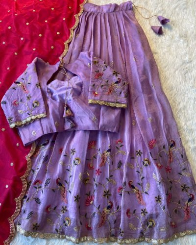 Peacock Beauty Embroidered Gold Crush Silk Lehenga Choli