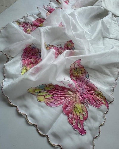 Soft Organza Silk Floral Print Saree with Moti Work