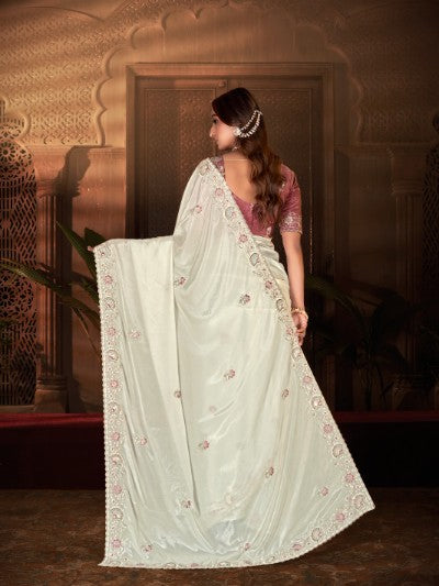 Royal Regal Heritage Embroidered Saree - EVARA WHITE