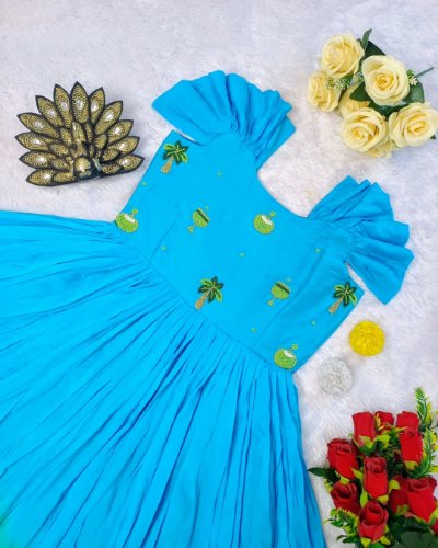 Designer Soft Cotton Gown Dress with Pearl Handwork