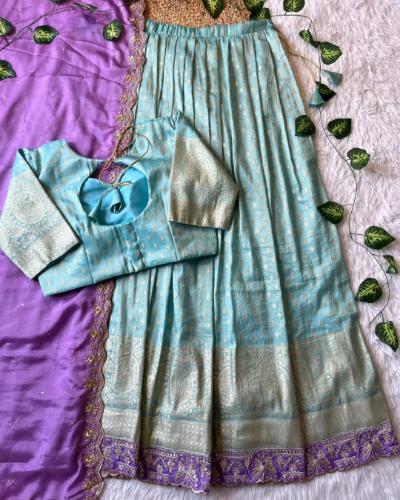 Tissue Silk Stitched Lehenga Choli with Chinnon Silk Dupatta