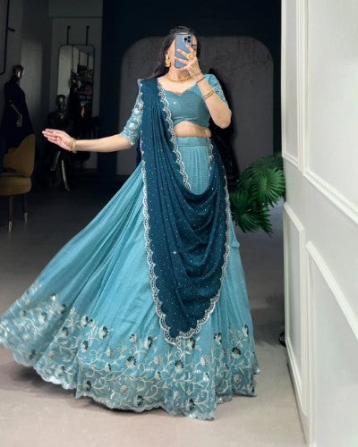 Wedding Collection Lehenga with Sequins and Thread Embroidery