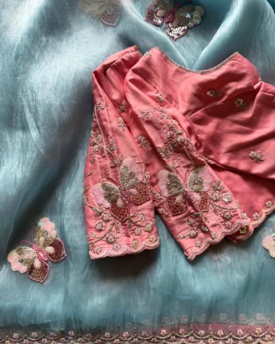 Premium Organza Saree with Butterfly Coding Work