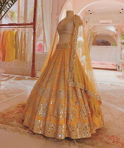 Yellow Heavy Mirror Lehenga