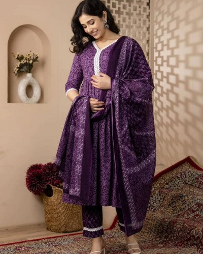 Classic Cotton Printed Maternity & Nursing Kurti Set