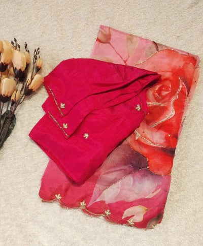 Pure Soft Teby Silk Saree with Digital Prints and Cutdana Work