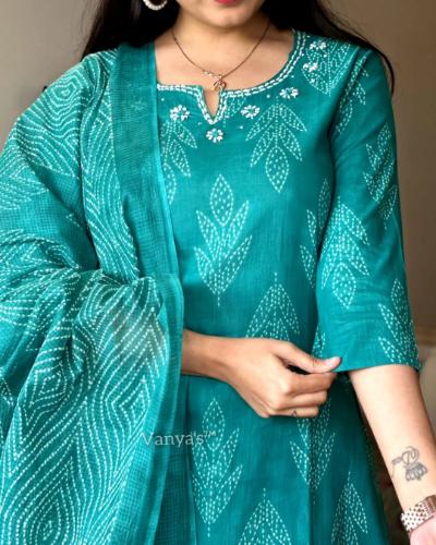 Khadi Print Cotton Suit Set with Kota Doria Dupatta