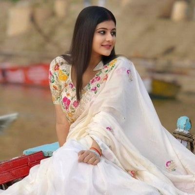 Heavy Rangoli Silk Embroidery Saree with Unstitched Blouse