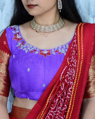 Premium Bandhani Lehenga with Patola Dupatta and Maggam Work Blouse