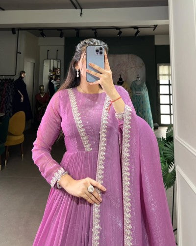 Silver Glory Sequins & Embroidery Gown with Dupatta