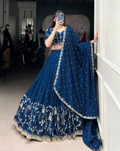 Vichitra Silk Embroidered Lehenga Choli with Dupatta