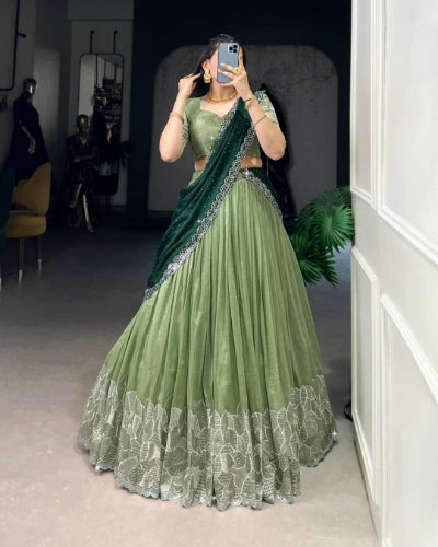 Wedding Collection Lehenga with Sequins and Thread Embroidery