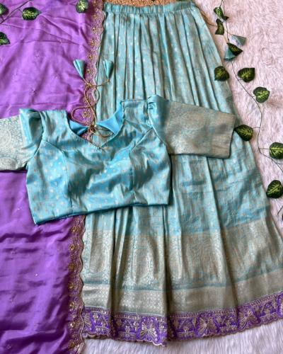 Tissue Silk Stitched Lehenga Choli with Chinnon Silk Dupatta