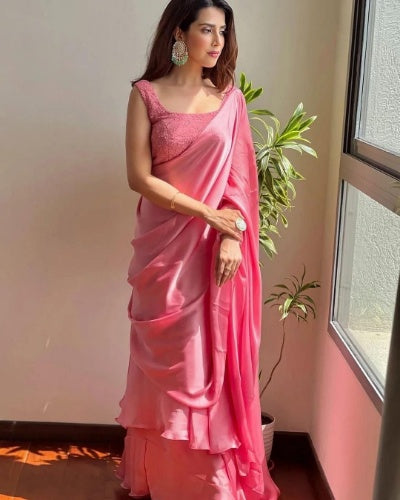 Chikankari & Satin Lehenga Saree Ready to Wear